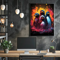 Vibrant Abstract Penguins Poster: Colorful Animal Art