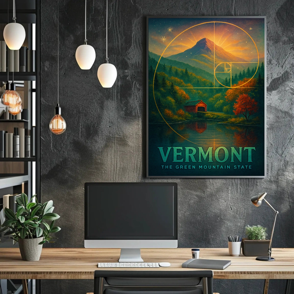 Vermont Landscape Mountain Forest Bridge Poster