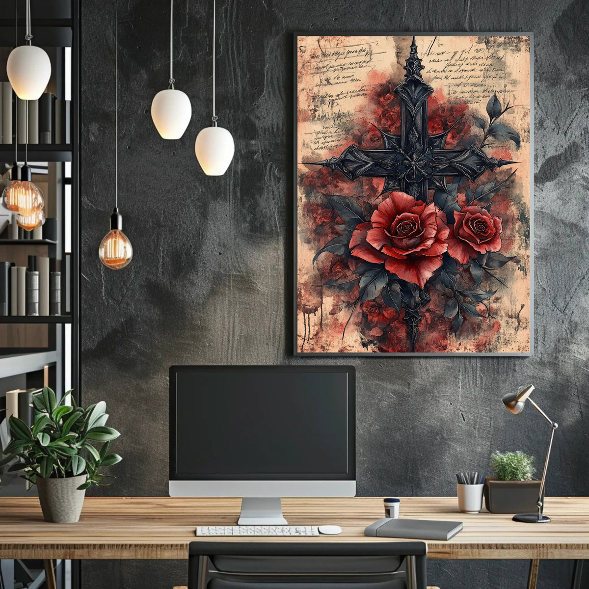 Gothic Roses and Cross Artistic Pop Culture Poster