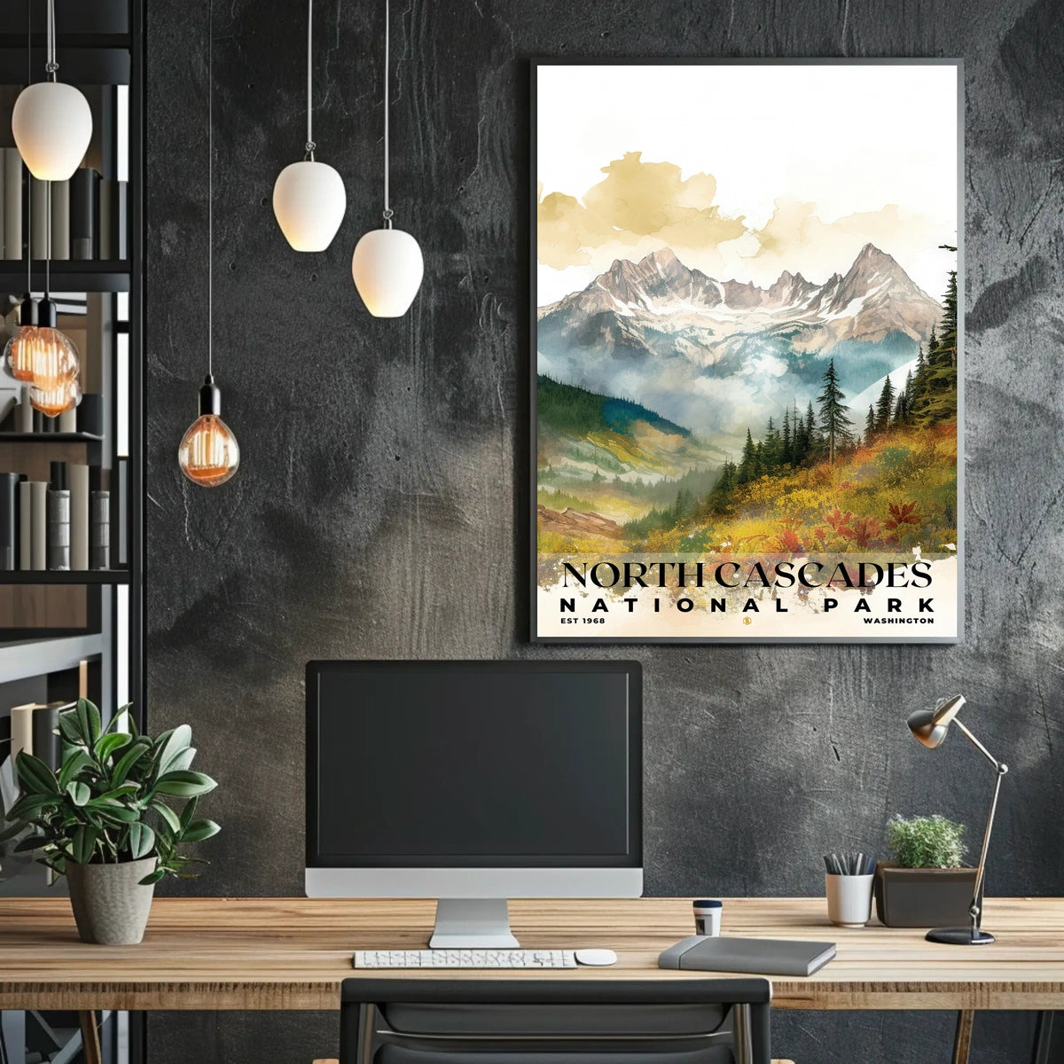 North Cascades Watercolor Wall Art Poster