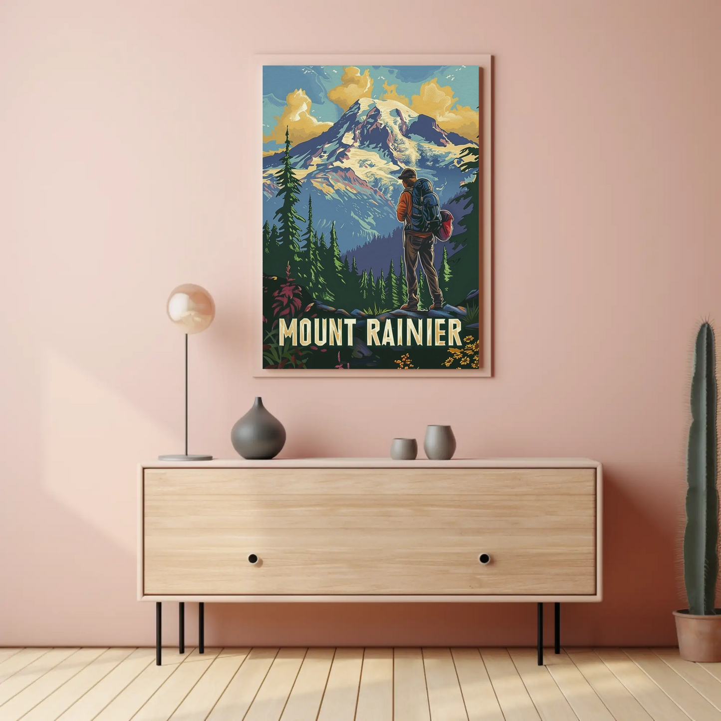 Mount Rainier Hiker Wilderness Explorer Poster