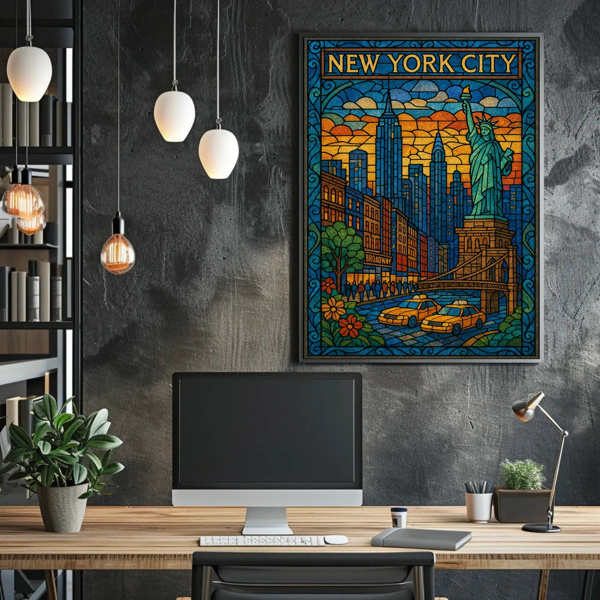 New York City Stained Glass Art Poster Modern Wall Art