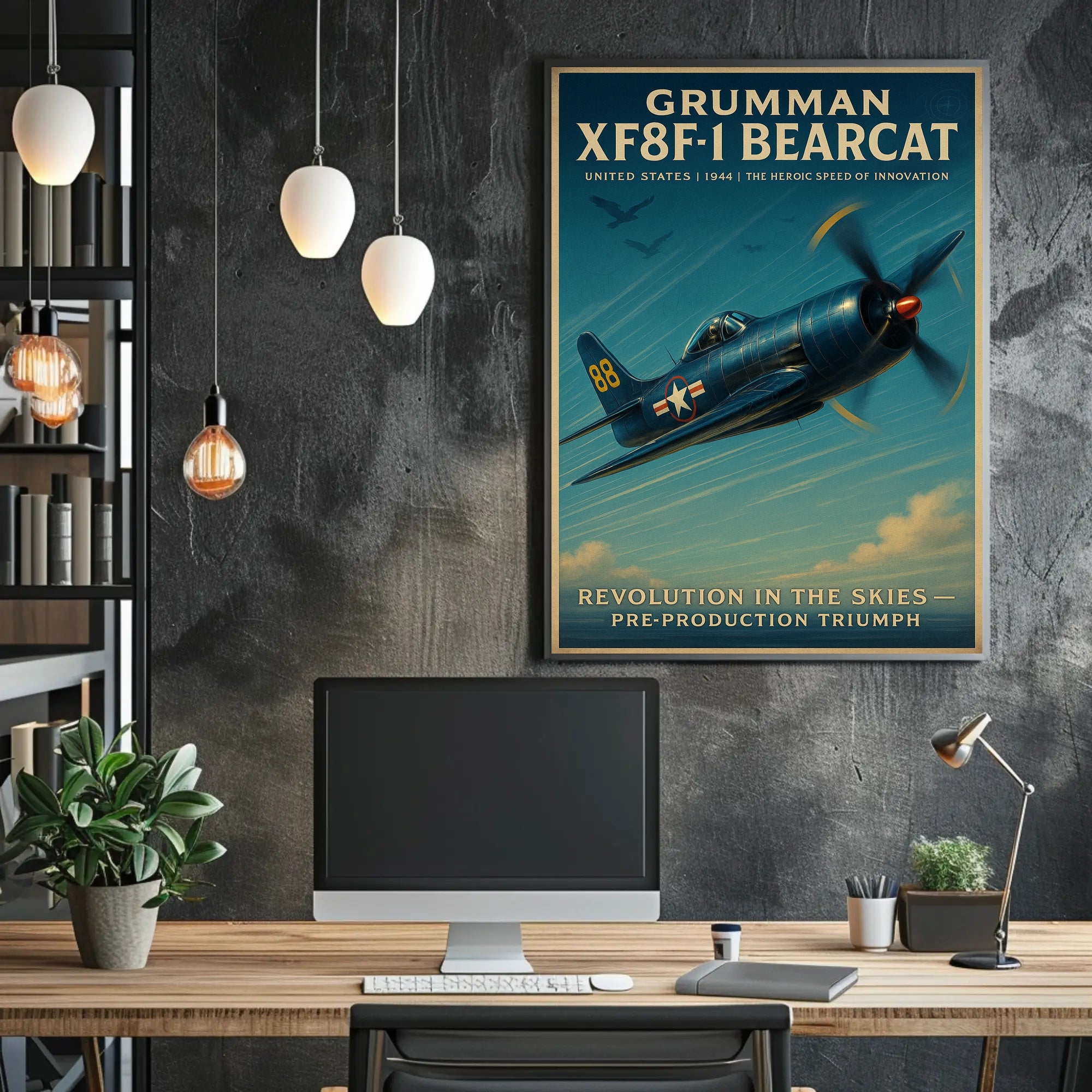Grumman Bearcat Aviation Poster Vintage Plane Art