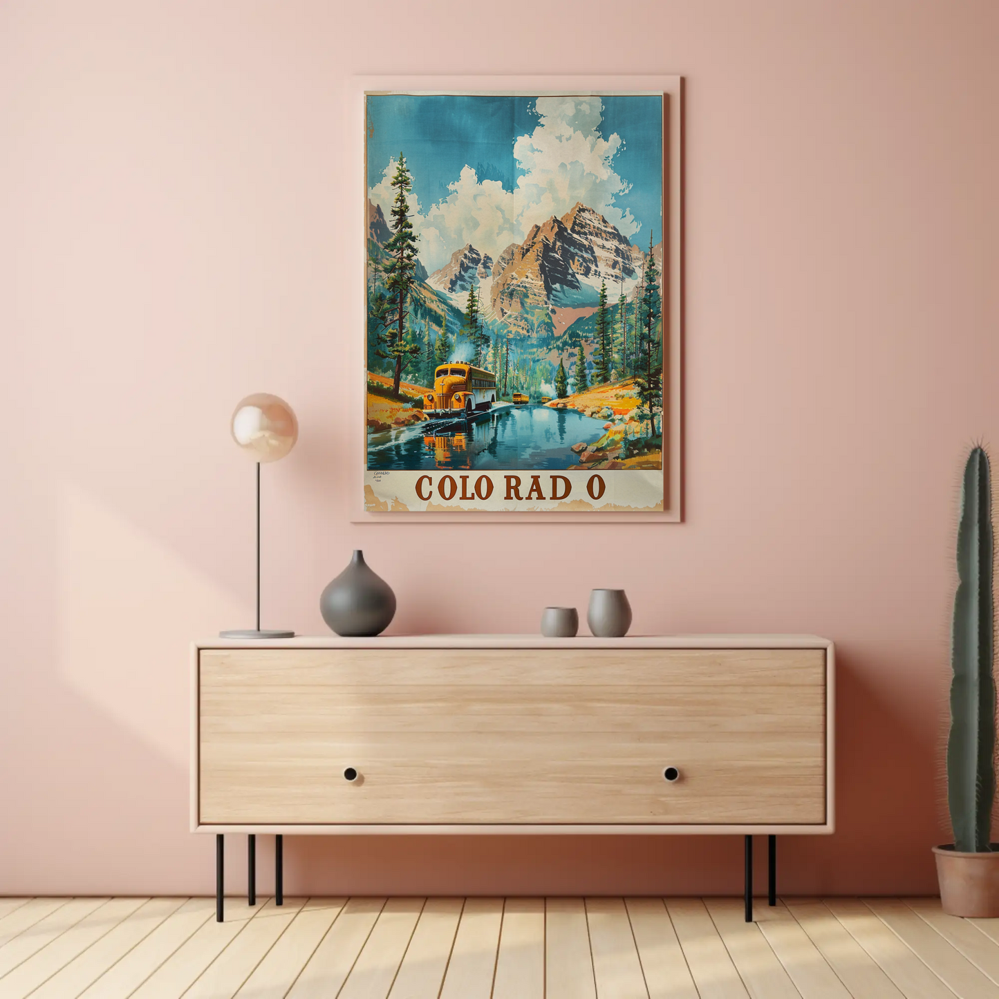 Colorado Rocky Mountains Forest Bus River Travel Poster