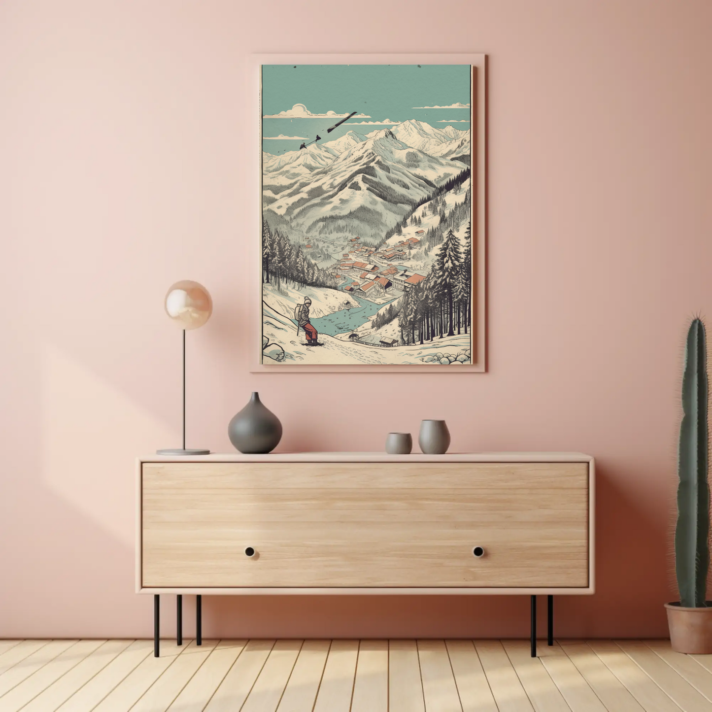 Ski Resort Valley View With Village Travel Poster