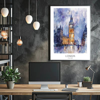 London Watercolor Cityscape: Big Ben & Parliament Travel Poster PosterGoat