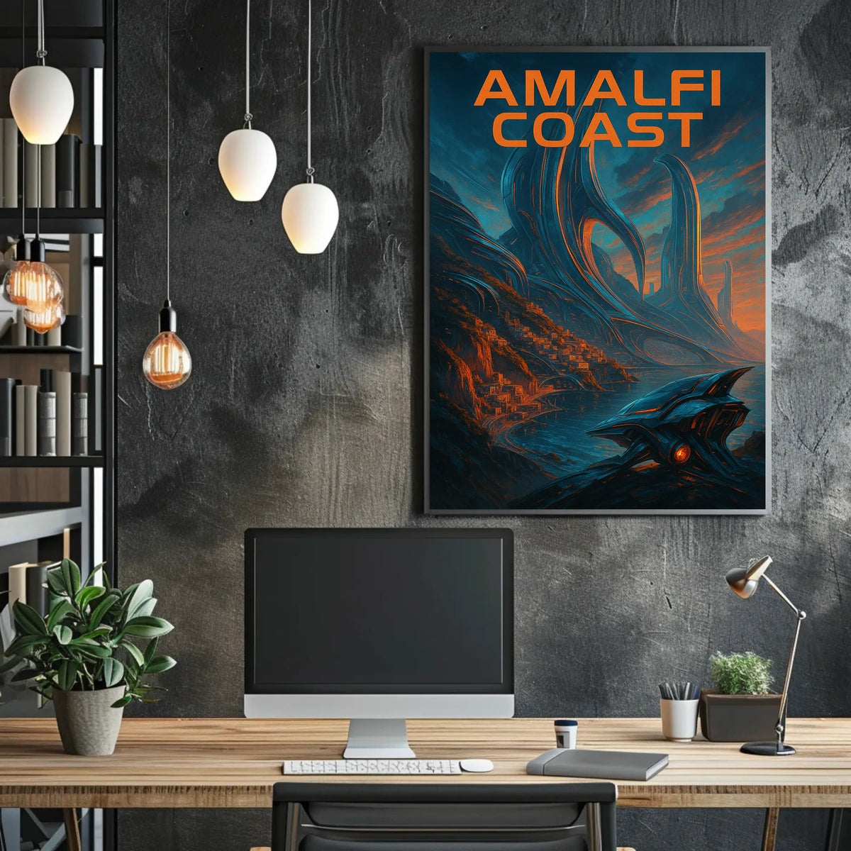 Amalfi Coast Futuristic Vision Poster 18x24 Wall Art