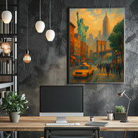 Vibrant New York City Landmarks Poster Abstract Wall Art