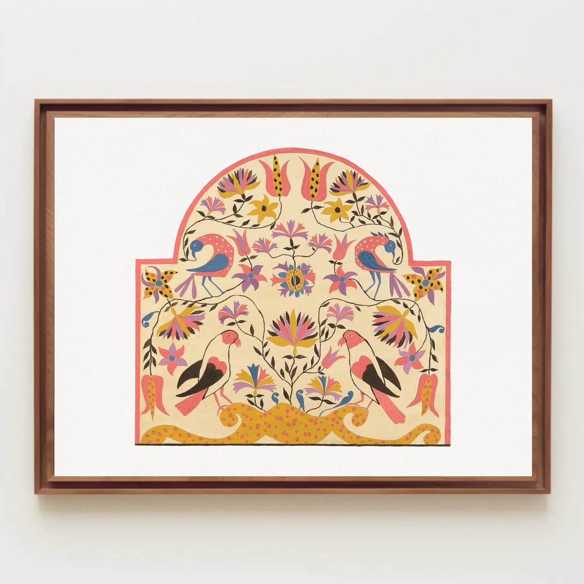 Folk Art Birds and Flowers Decorative Illustration Poster