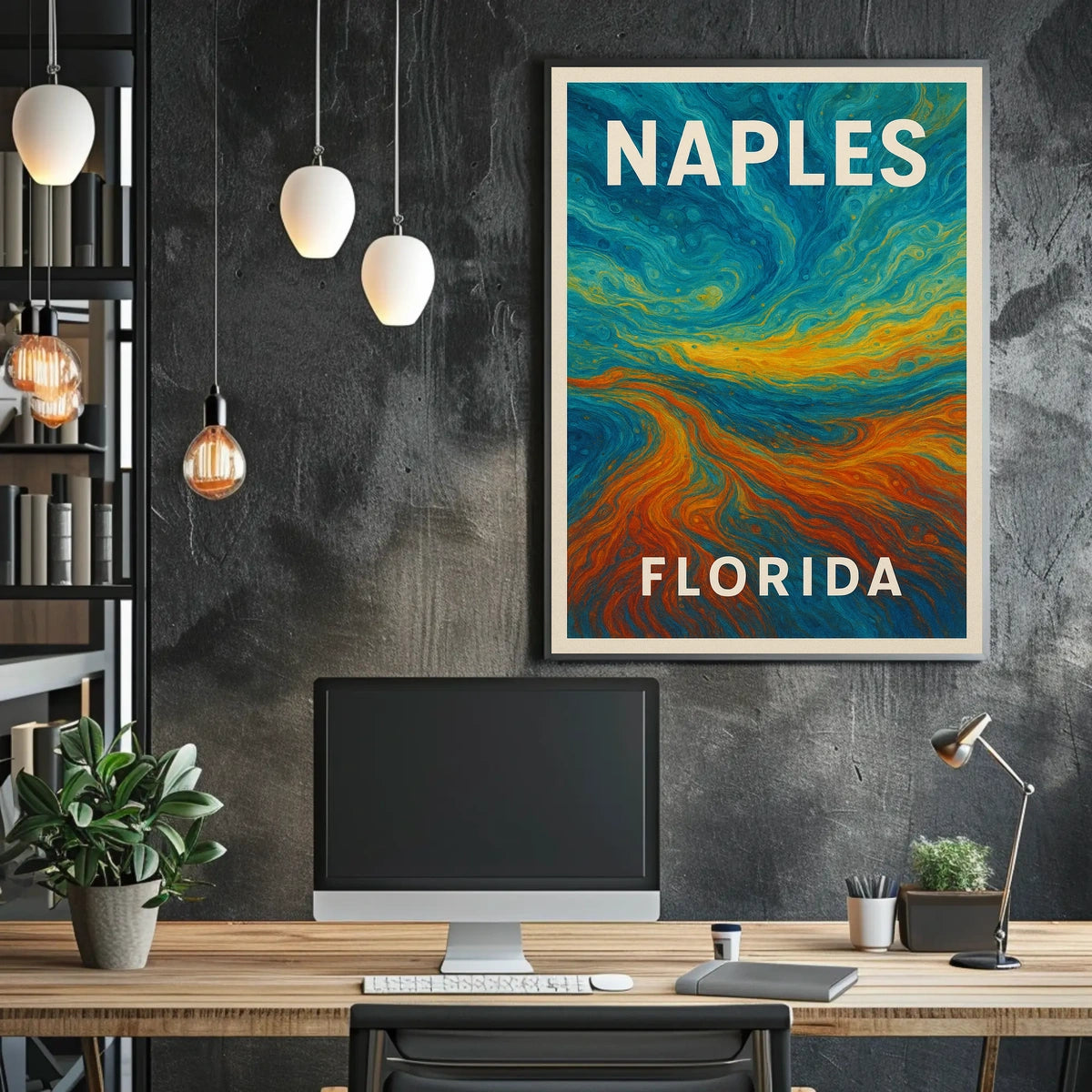 Naples Florida Coastal Poster Wall Art Cityscape Sunlit