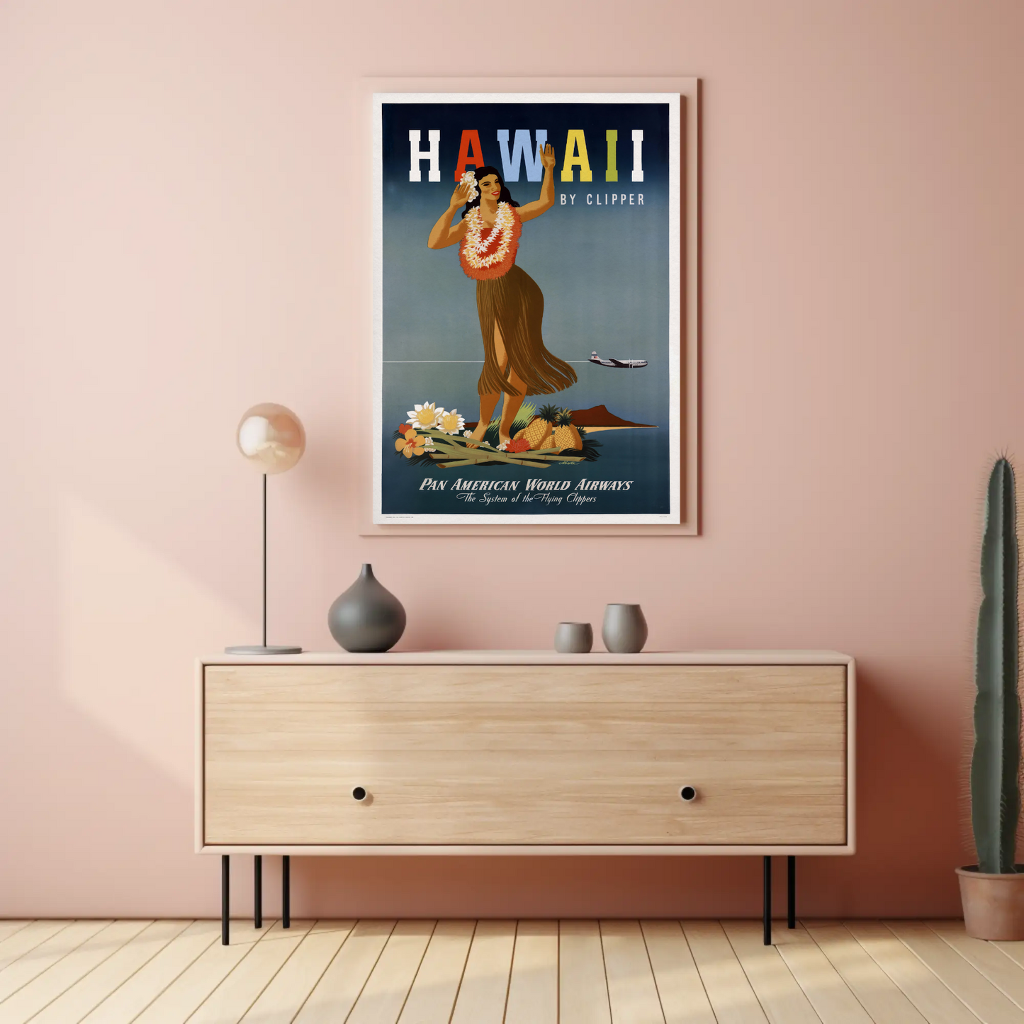 Hawaii By Clipper Dancing Girl Pineapple Poster
