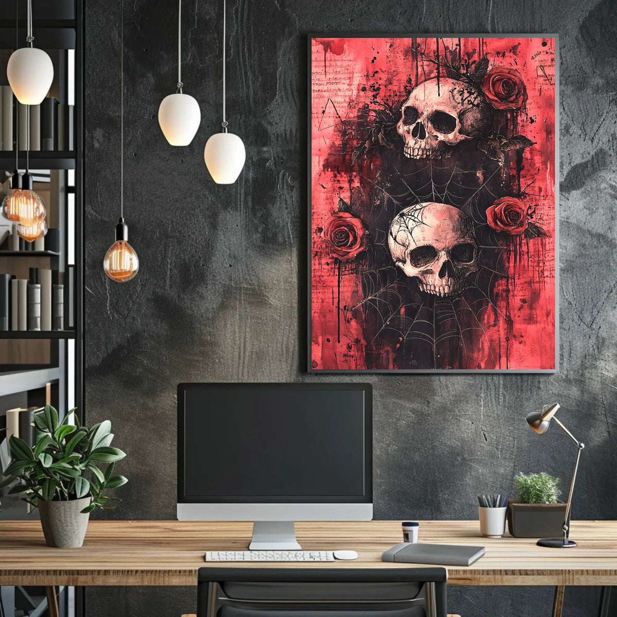 Dark Gothic Skulls with Roses Artistic or Pop Culture Poster