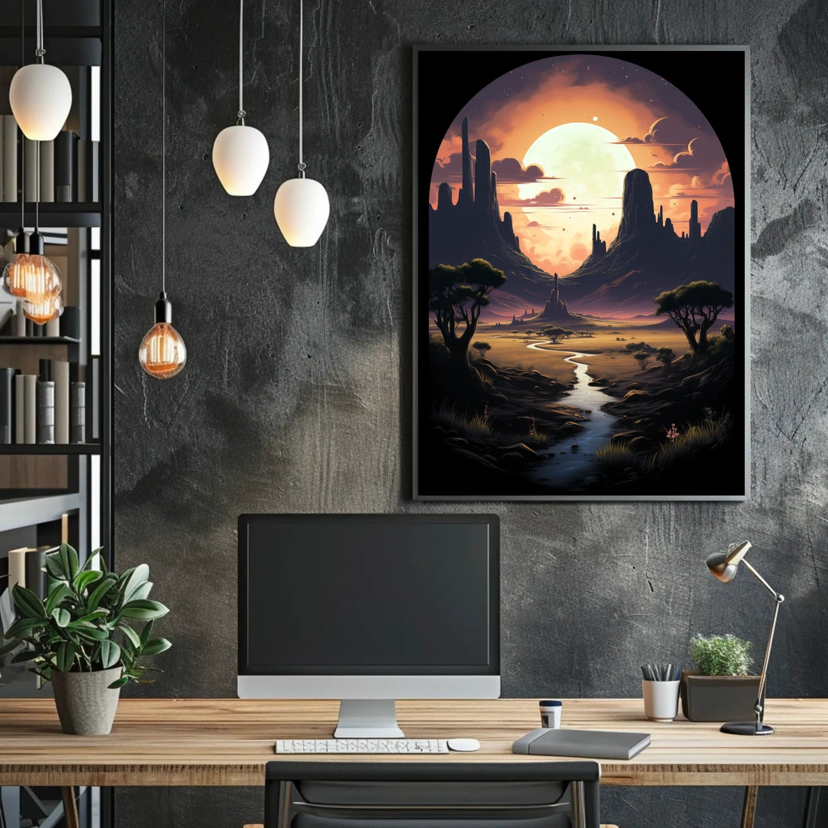 Moonlit Desert Landscape Poster