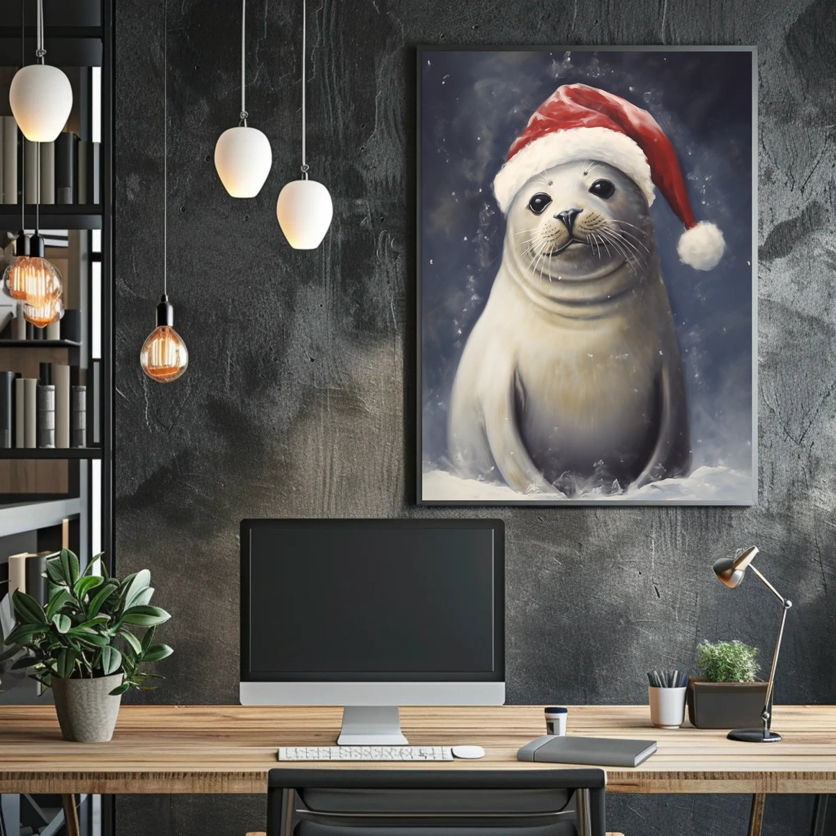 Festive Seal In Santa Hat Poster