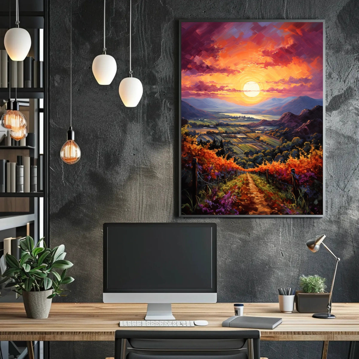 Vibrant Vineyard Sunset: Impressionistic Artistic Poster