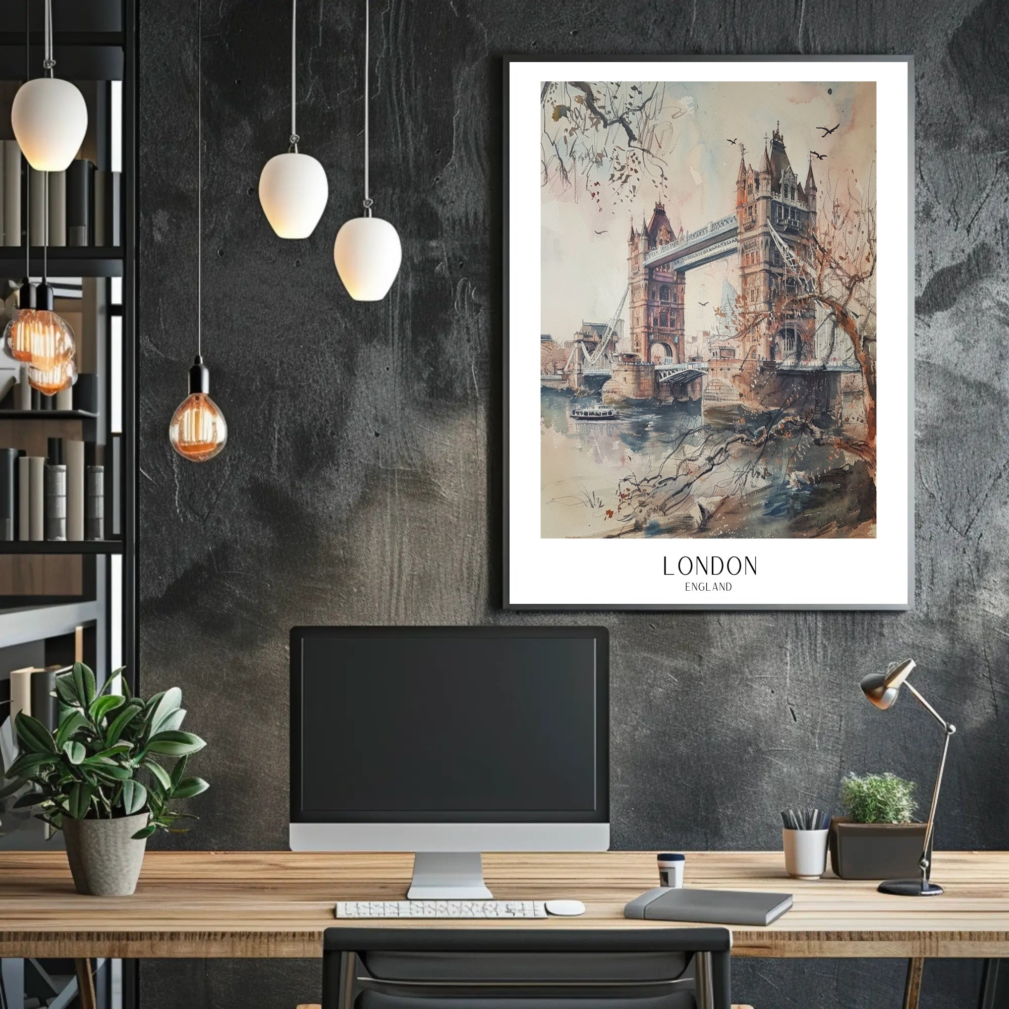 Tower Bridge London Watercolor Urban or Cityscape Poster PosterGoat