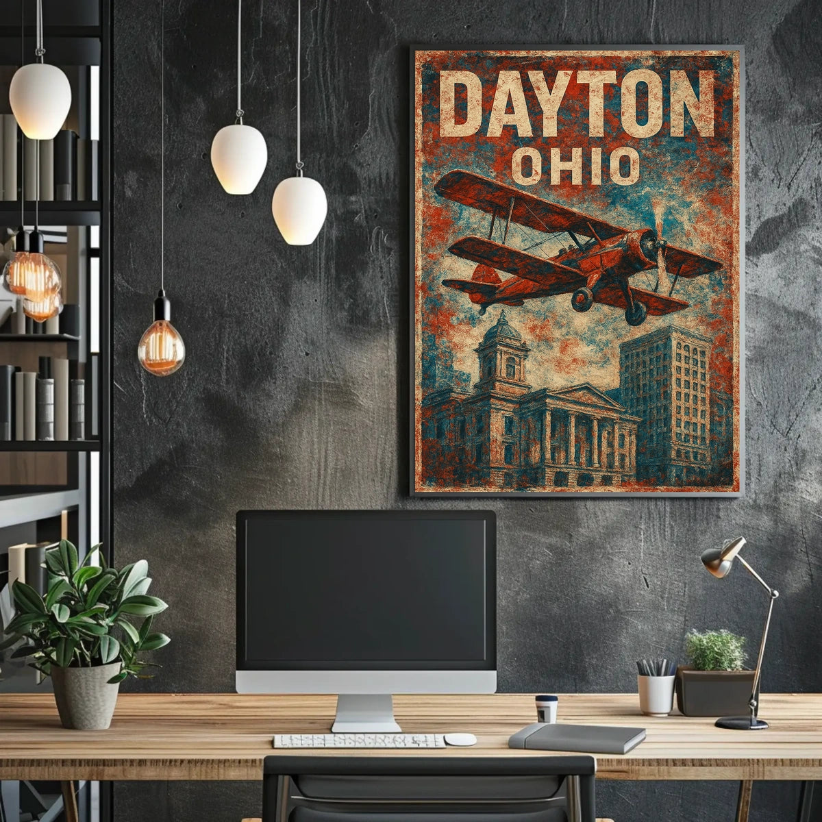 Vintage Biplane Aviation Art Deco Patriotic Poster