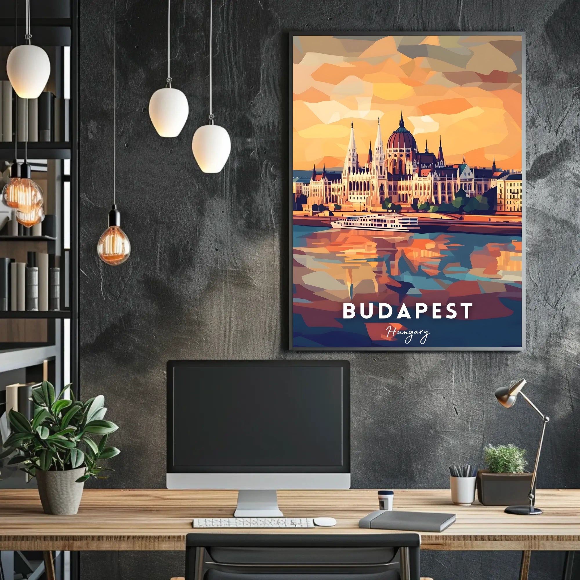 Budapest Parliament Geometric Sunset Art Urban or Cityscape Poster