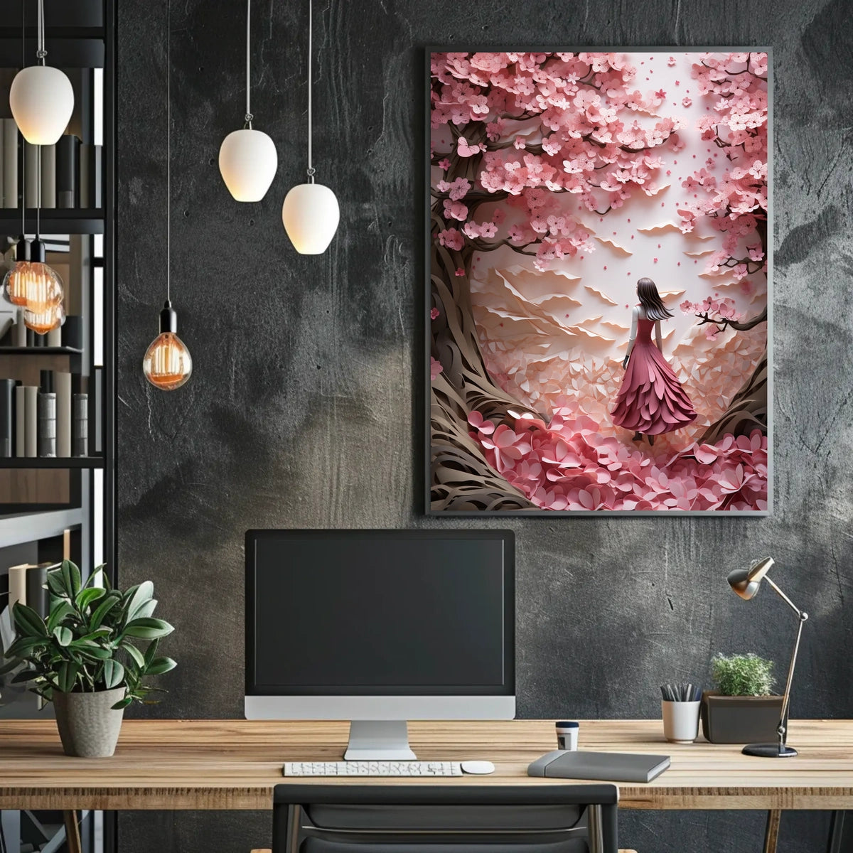 Serene Woman Amid Cherry Blossoms: Abstract or Artistic Poster