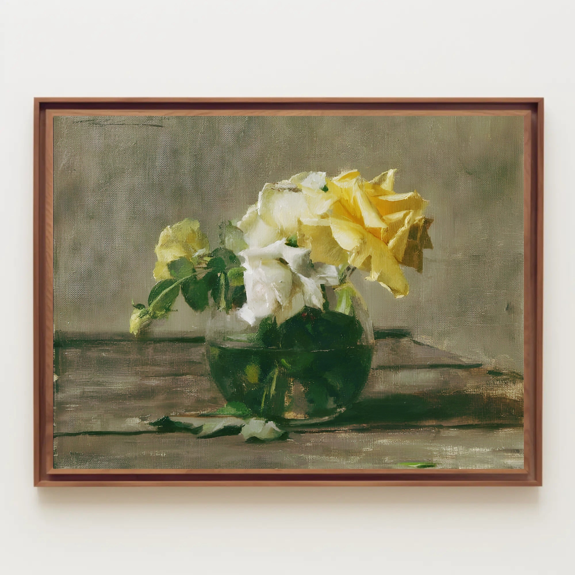 Vase of Yellow and White Roses Poster