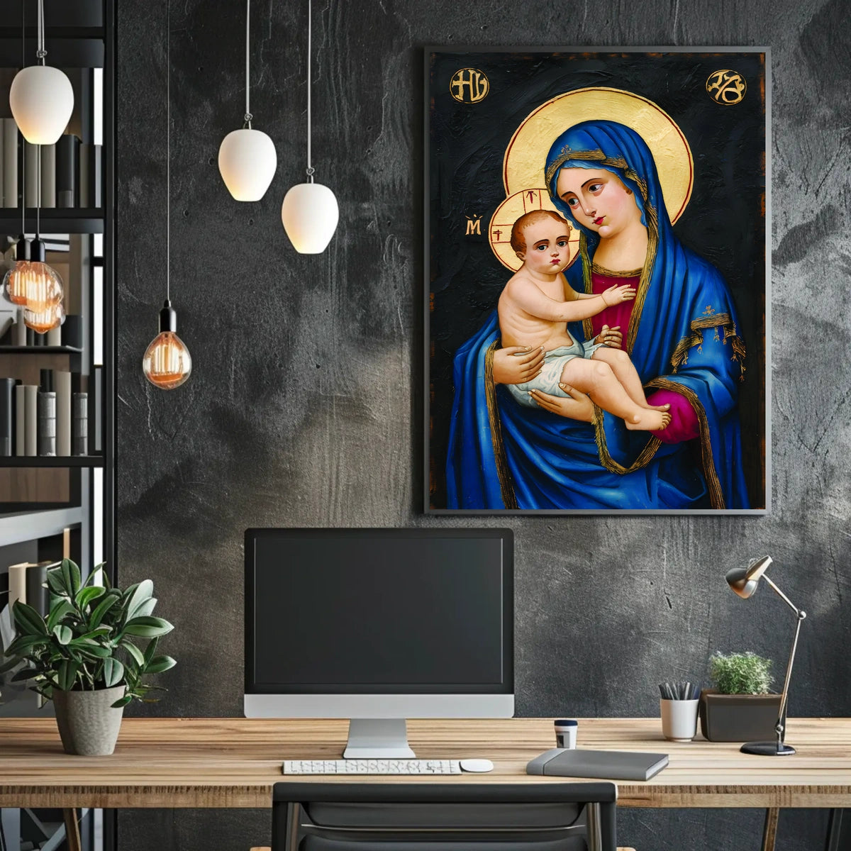 Iconic Mother Mary Holding Jesus Poster