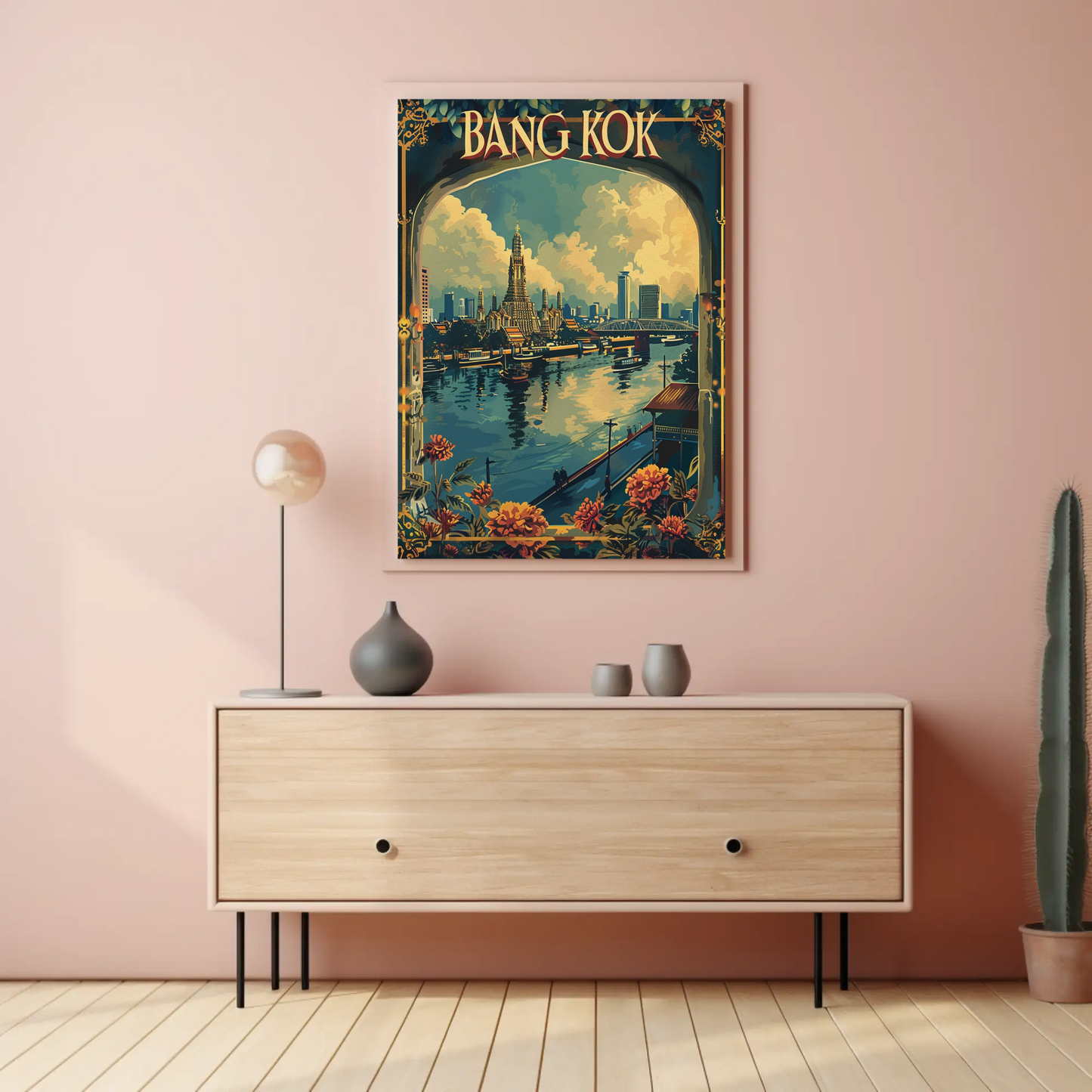Bangkok Wat Arun Flowers Riverside City Thailand Travel Poster