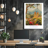 Nicaragua Colonial Church Travel Poster PosterGoat