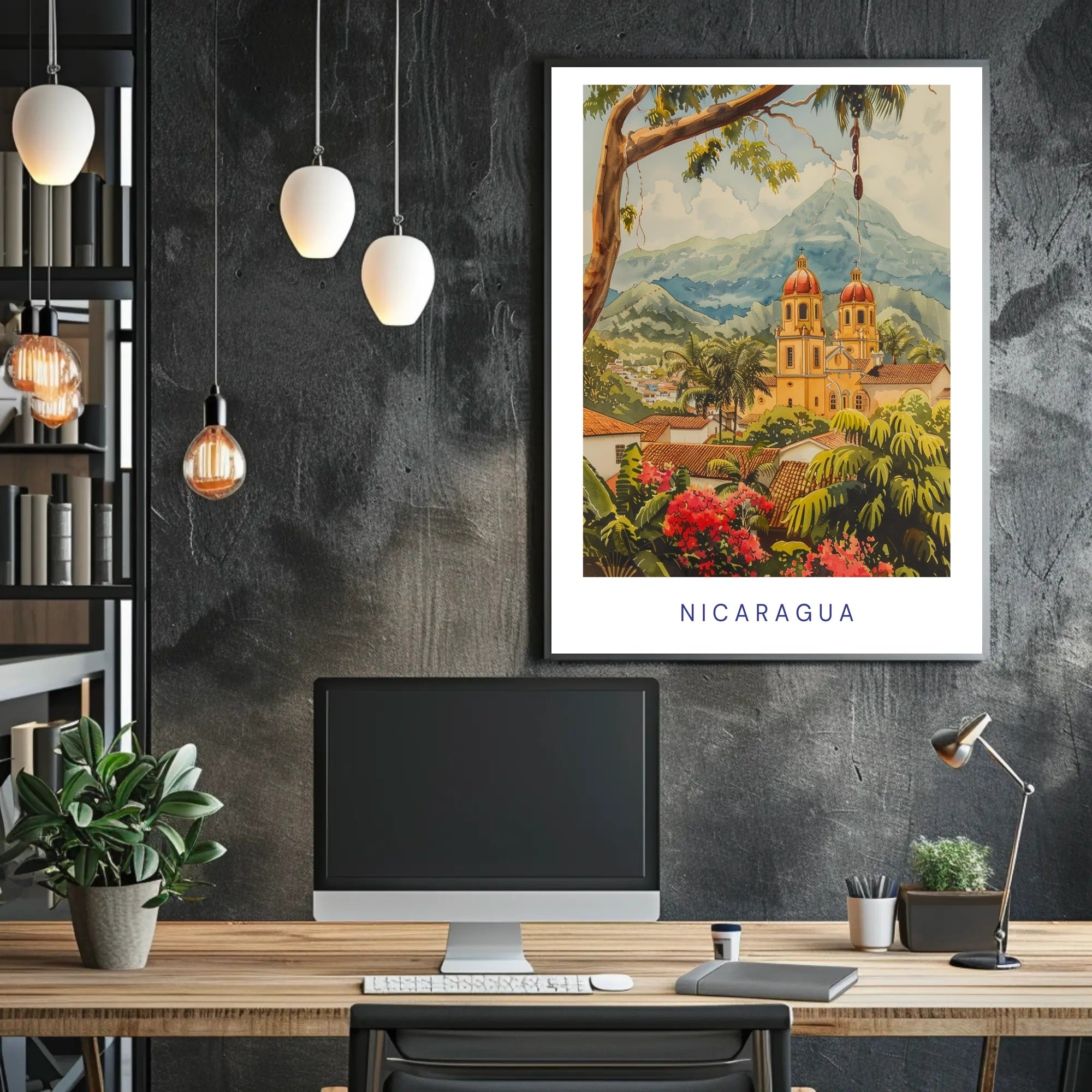 Nicaragua Colonial Church Travel Poster PosterGoat