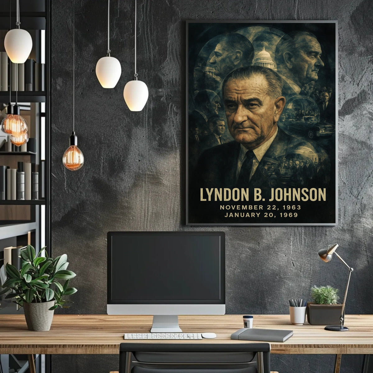 Lyndon B. Johnson 36th President of the United States Double Exposure Poster