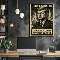 John F. Kennedy 35th President of the United States B & W Comic Sketch Poster