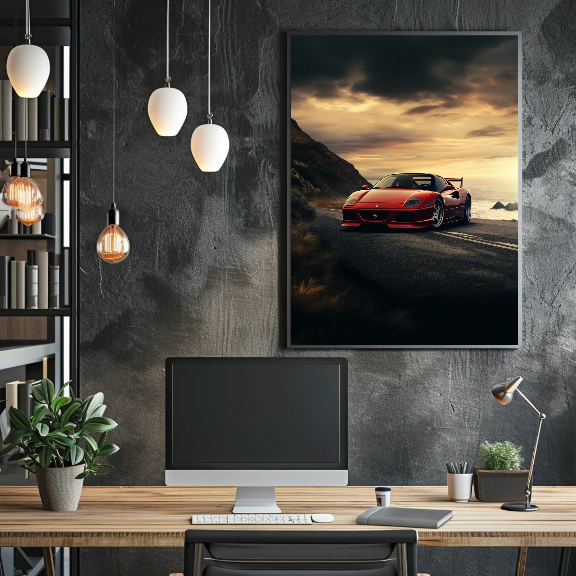 Sunset Drive Red Sports Car Poster