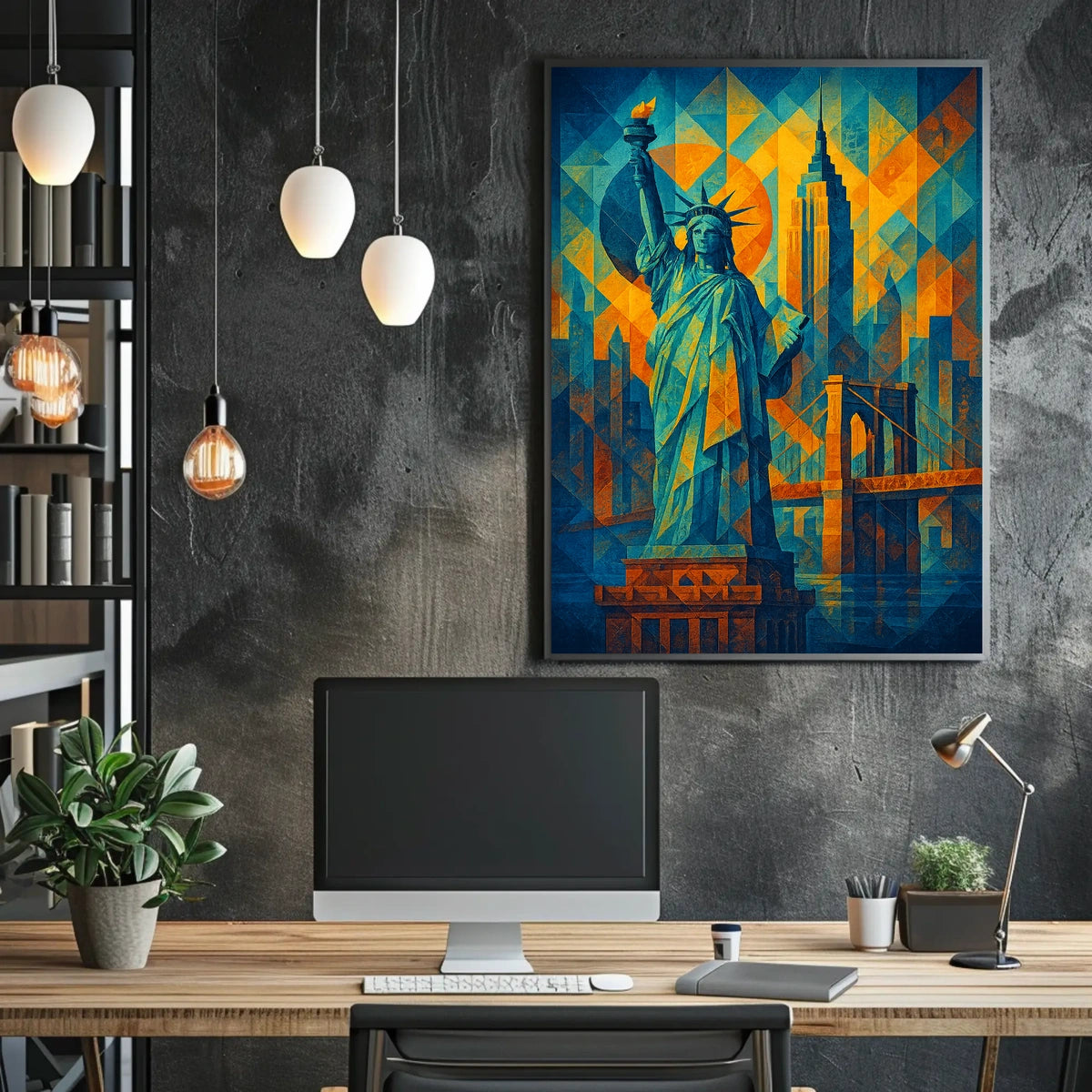 New York City Landmarks Poster Abstract Skyline Wall Art