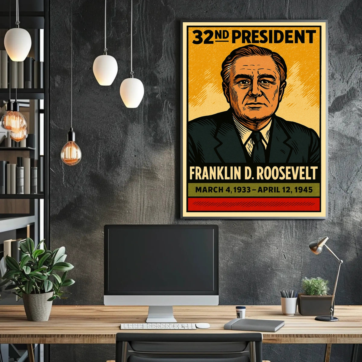Franklin D. Roosevelt 32nd President of the United States Inked Comic Style Poster