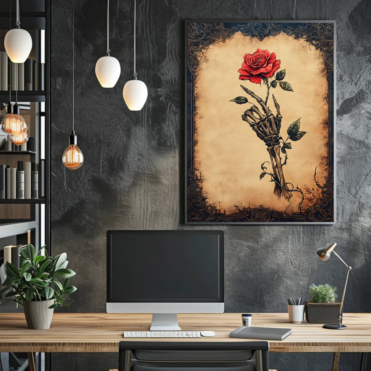 Skeletal Hand and Rose Artistic, Abstract, Pop Culture Poster