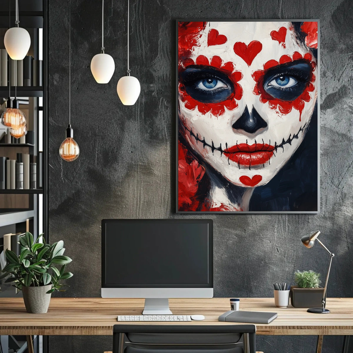Day of the Dead Face Face Makeup Red Hearts Poster