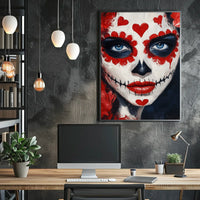 Day of the Dead Face Face Makeup Red Hearts Poster