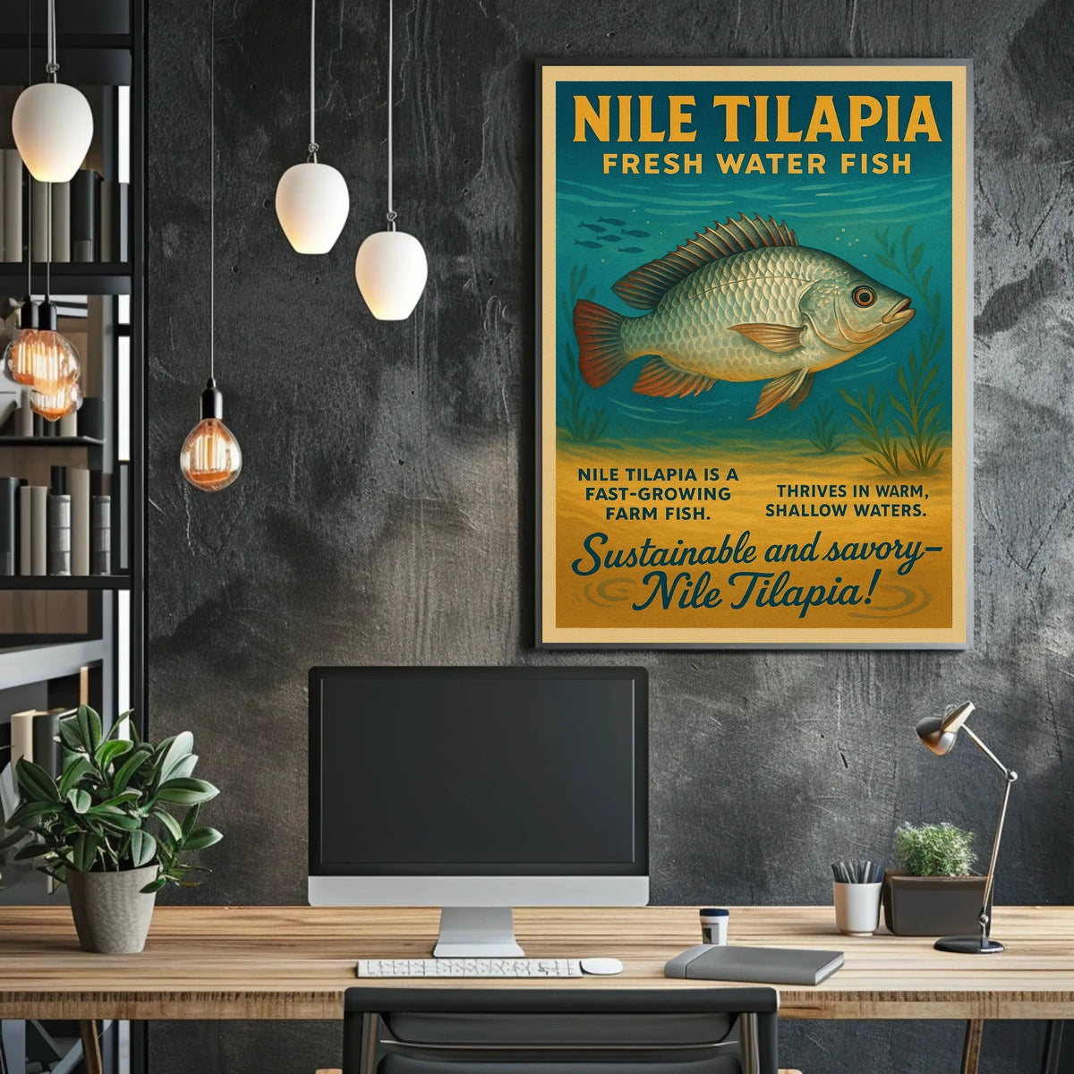 Nile Tilapia Vintage Aquatic Poster for Sustainability Enthusiasts