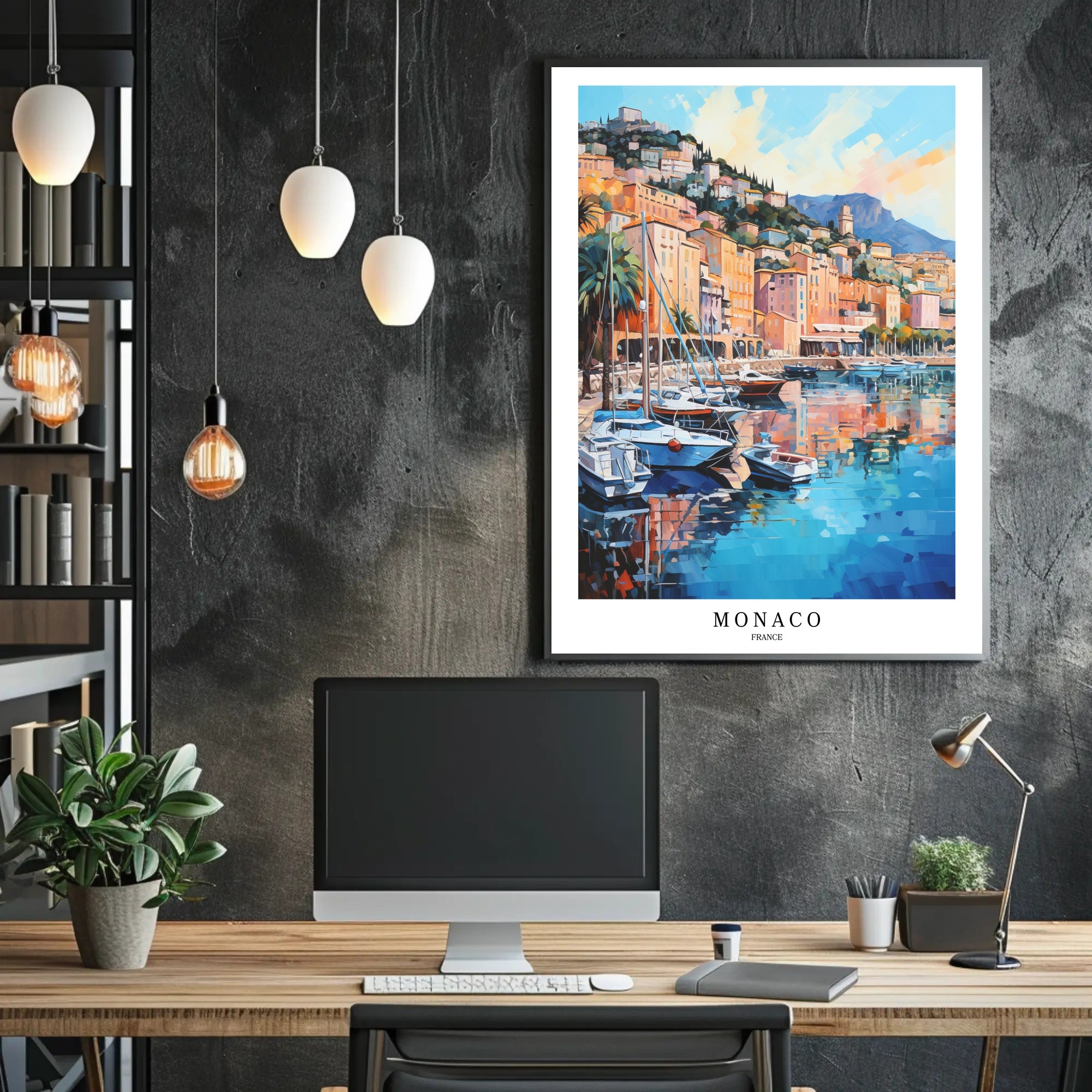Monaco Harbor Impressionistic Style Travel Poster PosterGoat