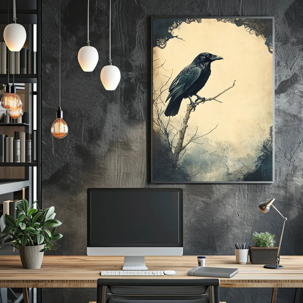 Mysterious Raven Illustrated Artistic Animal Poster