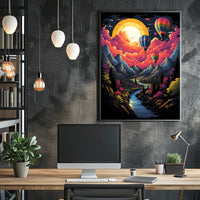 Vibrant Surreal Landscape Poster with Hot Air Balloons
