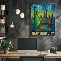 New York City Vibrant Impressionist Poster Vintage Wall Art