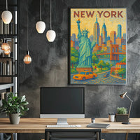 New York City Vibrant Pointillism Art Poster Modern Wall Art