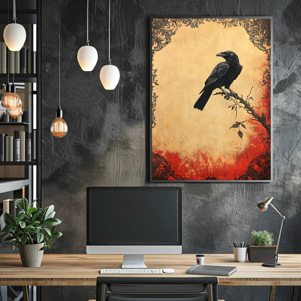 Raven on a Branch Artistic Vintage Animal Poster