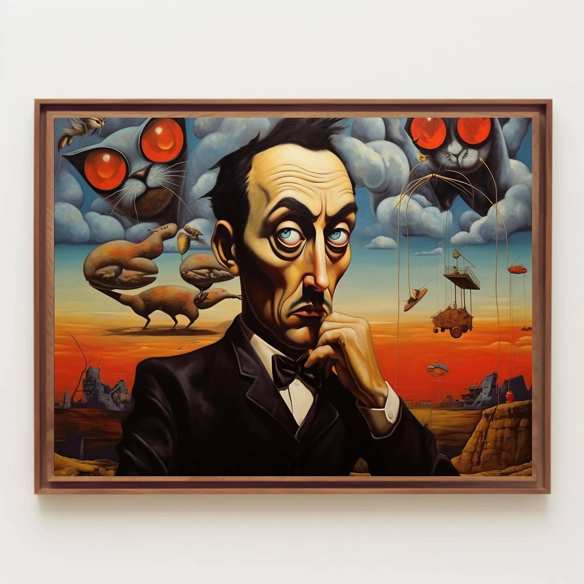 Surrealistic Abstract Art Dreamscape with Black Suit Figure Poster