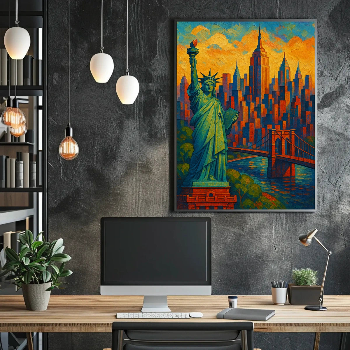 New York City Skyline Vibrant Poster Modern Wall Art