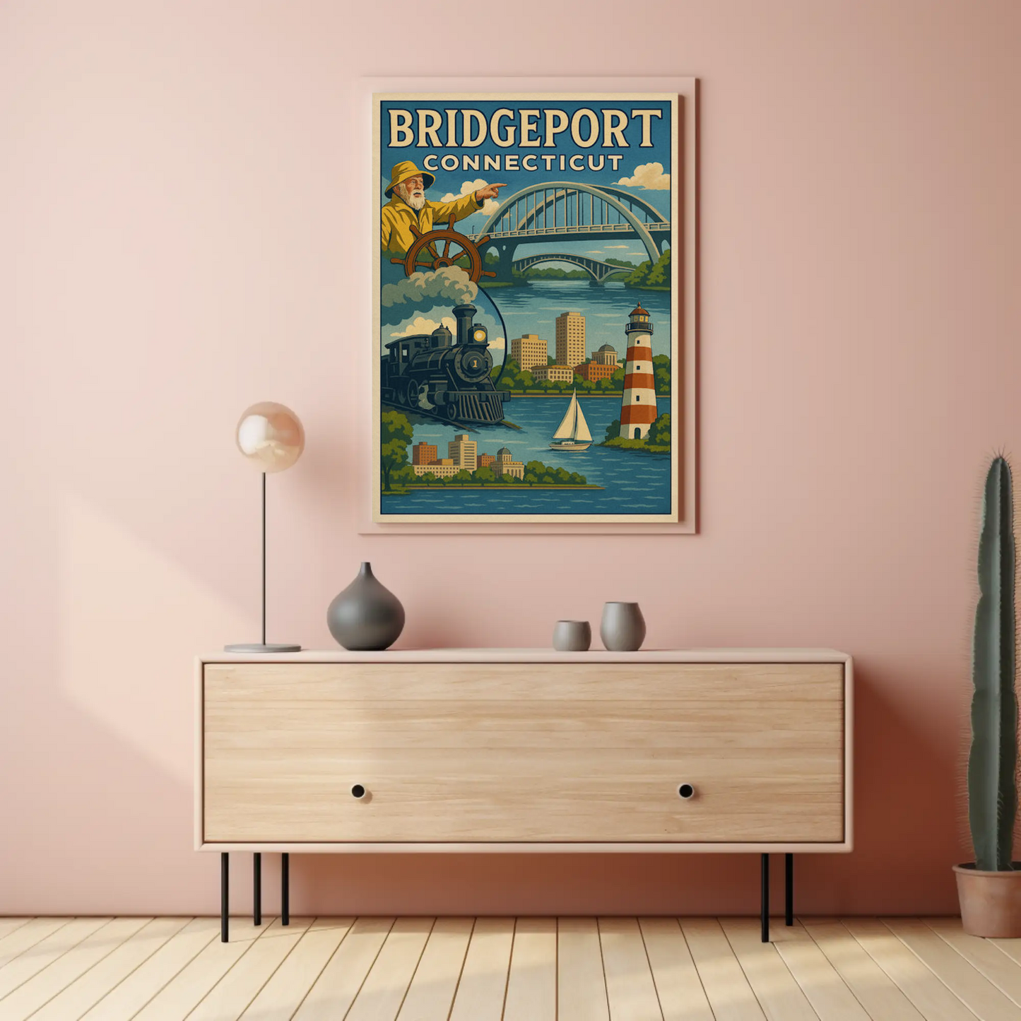 Bridgeport Connecticut Vintage Maritime Transport Travel Poster