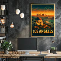 Los Angeles Landmarks Vintage Urban Cityscape Travel Poster