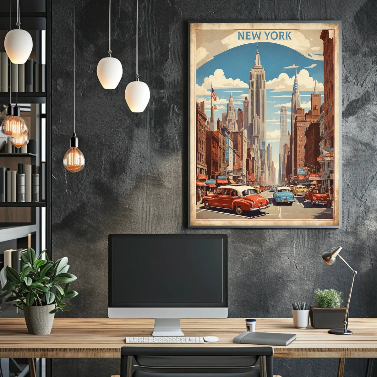 Mid Century New York Cityscape Poster Vintage Wall Art