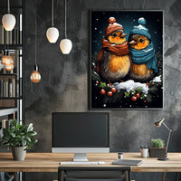 Winter Wonderland Companions Birds Knitwear Folk Art Whimsical Seasonal Decor Cozy Holiday Poster