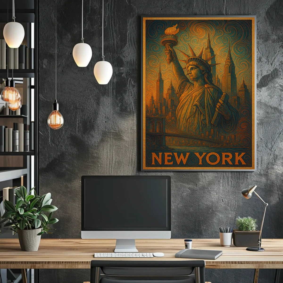 New York Skyline And The Statue Of Poster